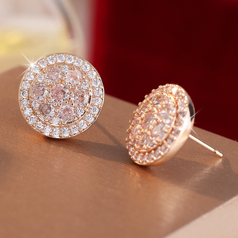 Elegant Luxury Round Synthetic Zirconia Stud Earrings
